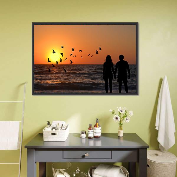 Couple On Beach Panoramic Canvas Wall Art-1 Piece-36" x 12"-Tiaracle