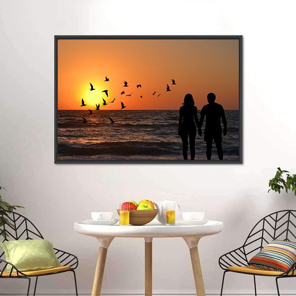 Couple On Beach Panoramic Canvas Wall Art-1 Piece-36" x 12"-Tiaracle