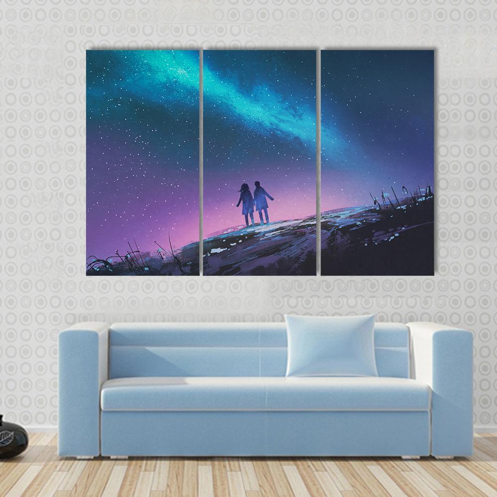 Couple &amp; Milky Way Galaxy Canvas Wall Art-3 Horizontal-Gallery Wrap-37&quot; x 24&quot;-Tiaracle