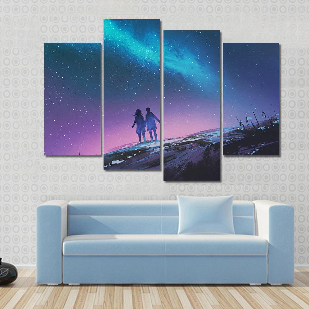 Couple & Milky Way Galaxy Canvas Wall Art-4 Pop-Gallery Wrap-50" x 32"-Tiaracle