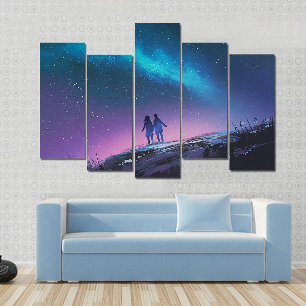 Couple &amp; Milky Way Galaxy Canvas Wall Art-5 Pop-Gallery Wrap-47&quot; x 32&quot;-Tiaracle