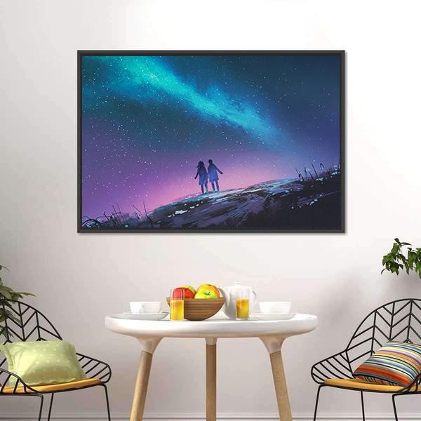 Couple &amp; Milky Way Galaxy Canvas Wall Art-1 Piece-Floating Frame-24&quot; x 16&quot;-Tiaracle