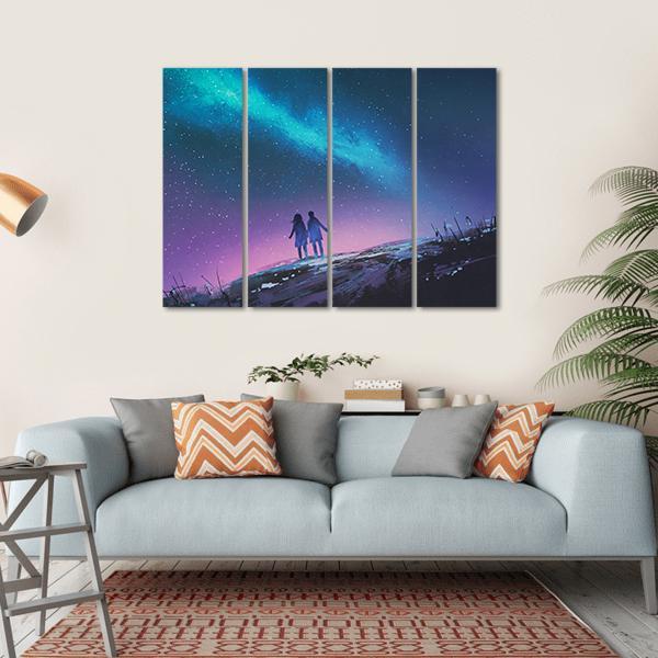 Couple &amp; Milky Way Galaxy Canvas Wall Art-4 Horizontal-Gallery Wrap-34" x 24"-Tiaracle