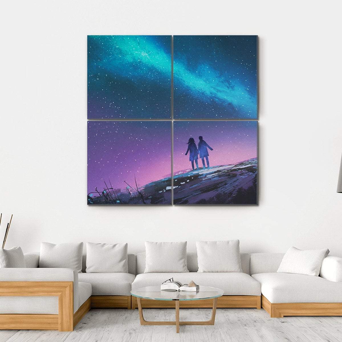 Couple & Milky Way Galaxy Canvas Wall Art-4 Square-Gallery Wrap-17" x 17"-Tiaracle