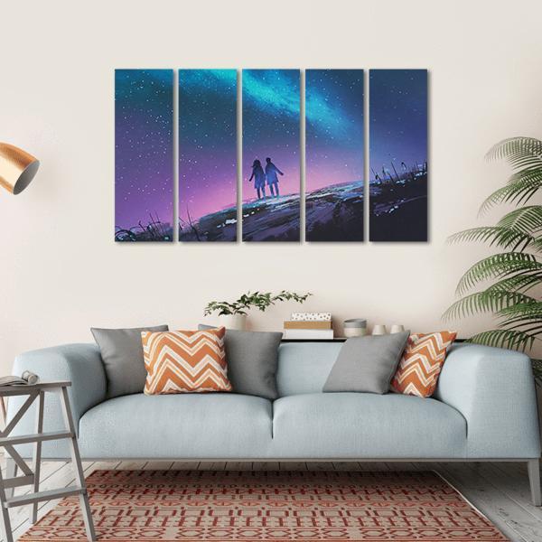 Couple & Milky Way Galaxy Canvas Wall Art-5 Horizontal-Gallery Wrap-22" x 12"-Tiaracle