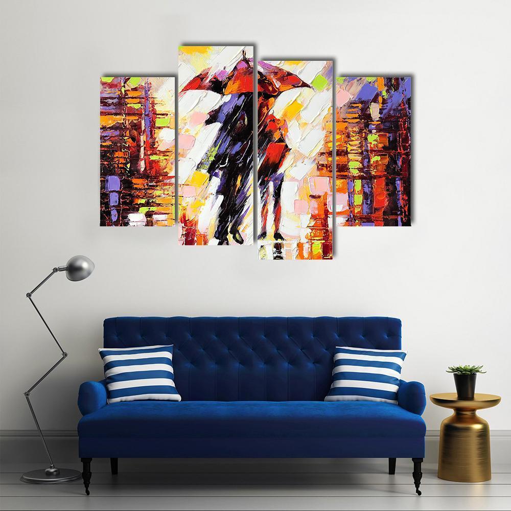 Couple Under An Umbrella Canvas Wall Art-4 Pop-Gallery Wrap-50" x 32"-Tiaracle