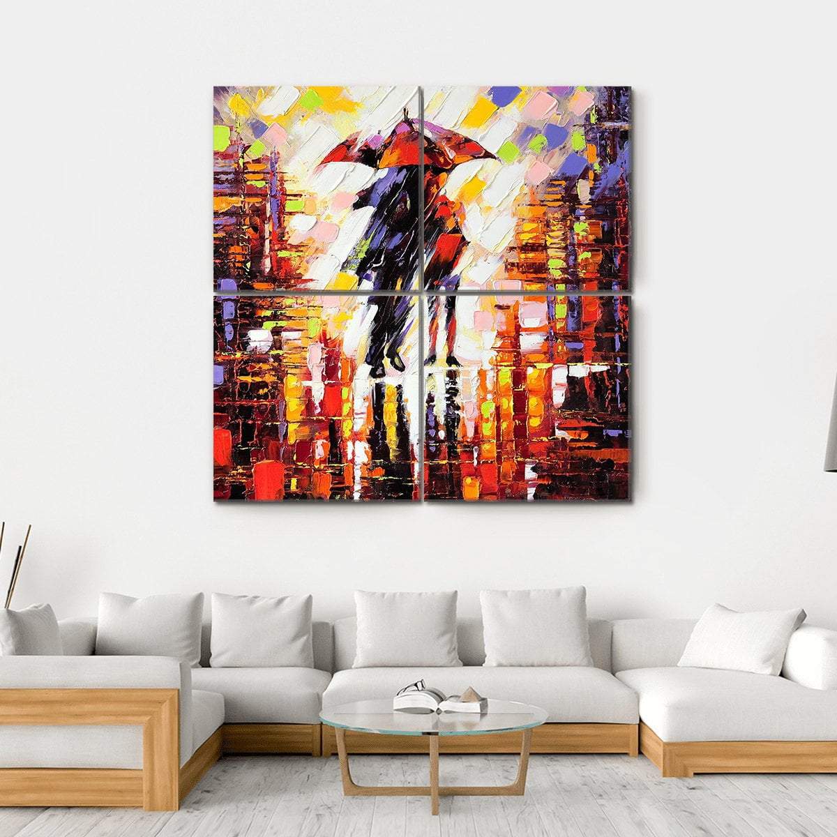 Couple Under An Umbrella Canvas Wall Art-4 Square-Gallery Wrap-17" x 17"-Tiaracle