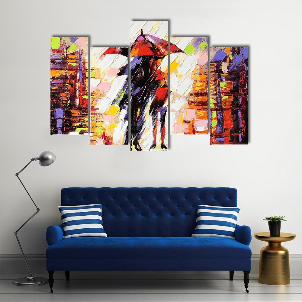 Couple Under An Umbrella Canvas Wall Art-5 Pop-Gallery Wrap-47" x 32"-Tiaracle