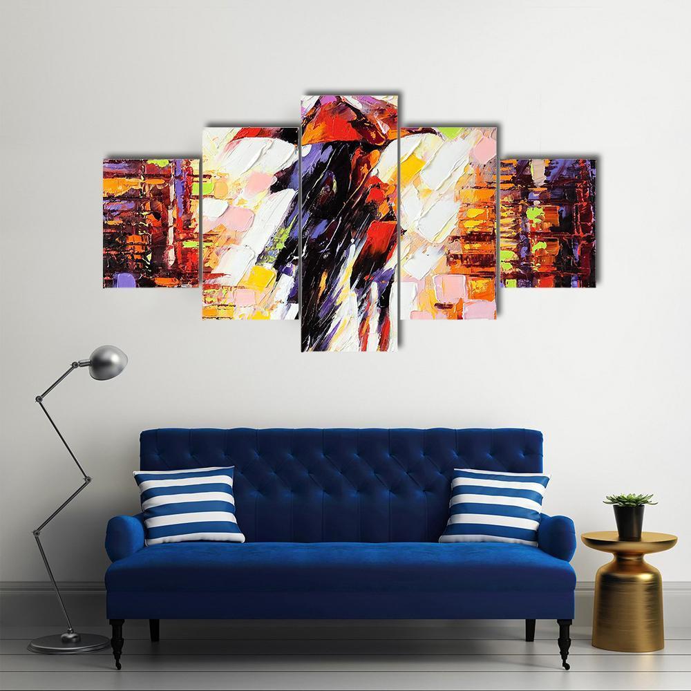 Couple Under An Umbrella Canvas Wall Art-5 Star-Gallery Wrap-62" x 32"-Tiaracle