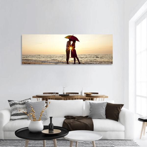 Couple Under Umbrella Panoramic Canvas Wall Art-1 Piece-36" x 12"-Tiaracle