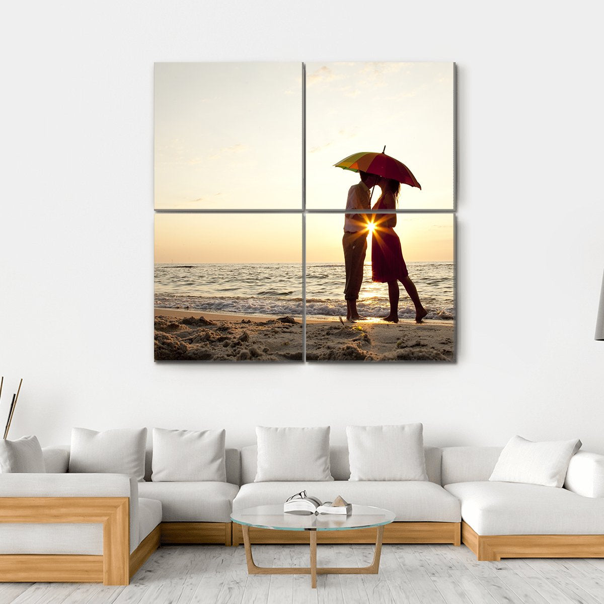Couple Under Umbrella Canvas Wall Art-4 Square-Gallery Wrap-17" x 17"-Tiaracle