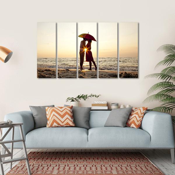 Couple Under Umbrella Canvas Wall Art-5 Horizontal-Gallery Wrap-22" x 12"-Tiaracle