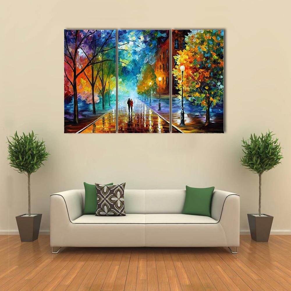 Couple Walking Abstract Canvas Wall Art-3 Horizontal-Gallery Wrap-37" x 24"-Tiaracle