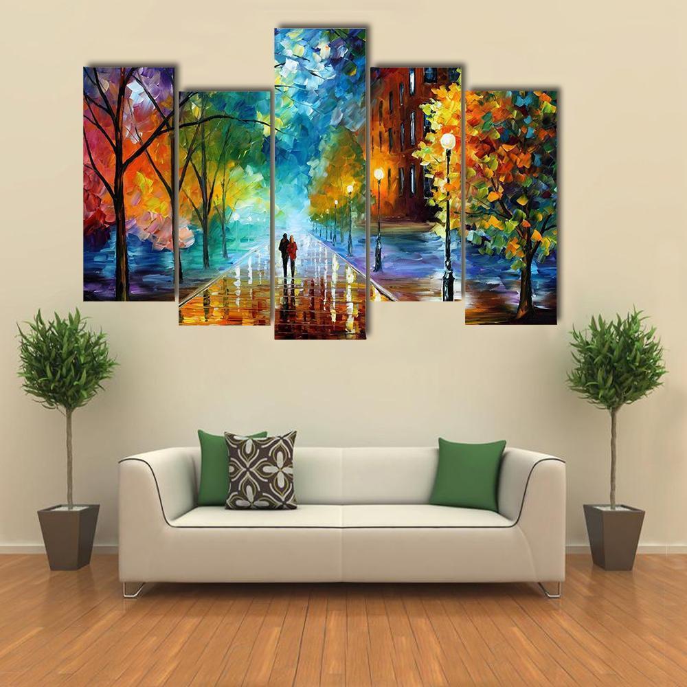 Couple Walking Abstract Canvas Wall Art-5 Pop-Gallery Wrap-47&quot; x 32&quot;-Tiaracle