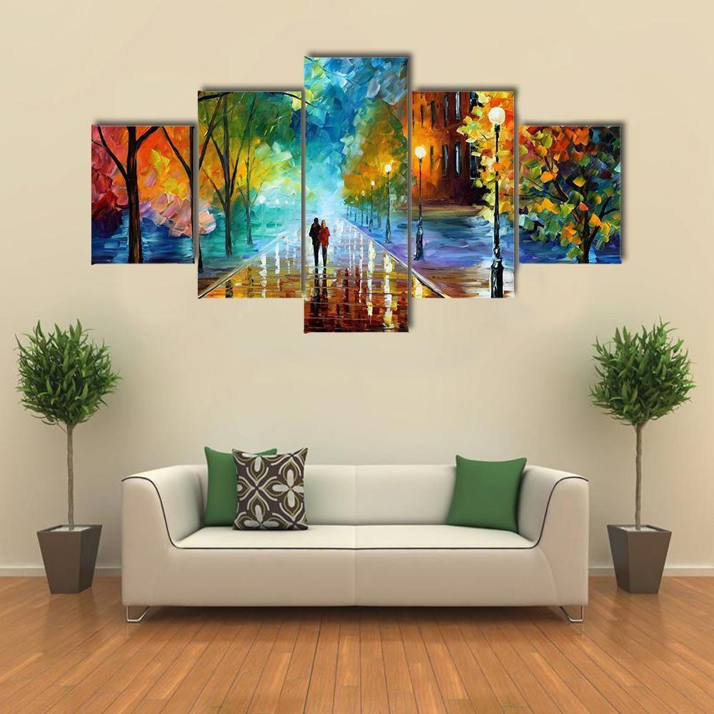 Couple Walking Abstract Canvas Wall Art-5 Star-Gallery Wrap-62" x 32"-Tiaracle