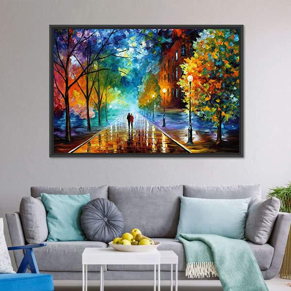 Couple Walking Abstract Canvas Wall Art-3 Horizontal-Gallery Wrap-25" x 16"-Tiaracle