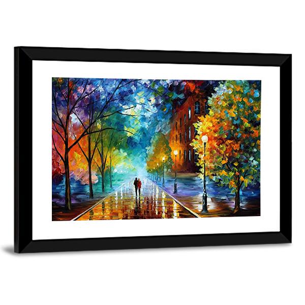 Couple Walking Abstract Canvas Wall Art-1 Piece-Framed Print-20&quot; x 16&quot;-Tiaracle