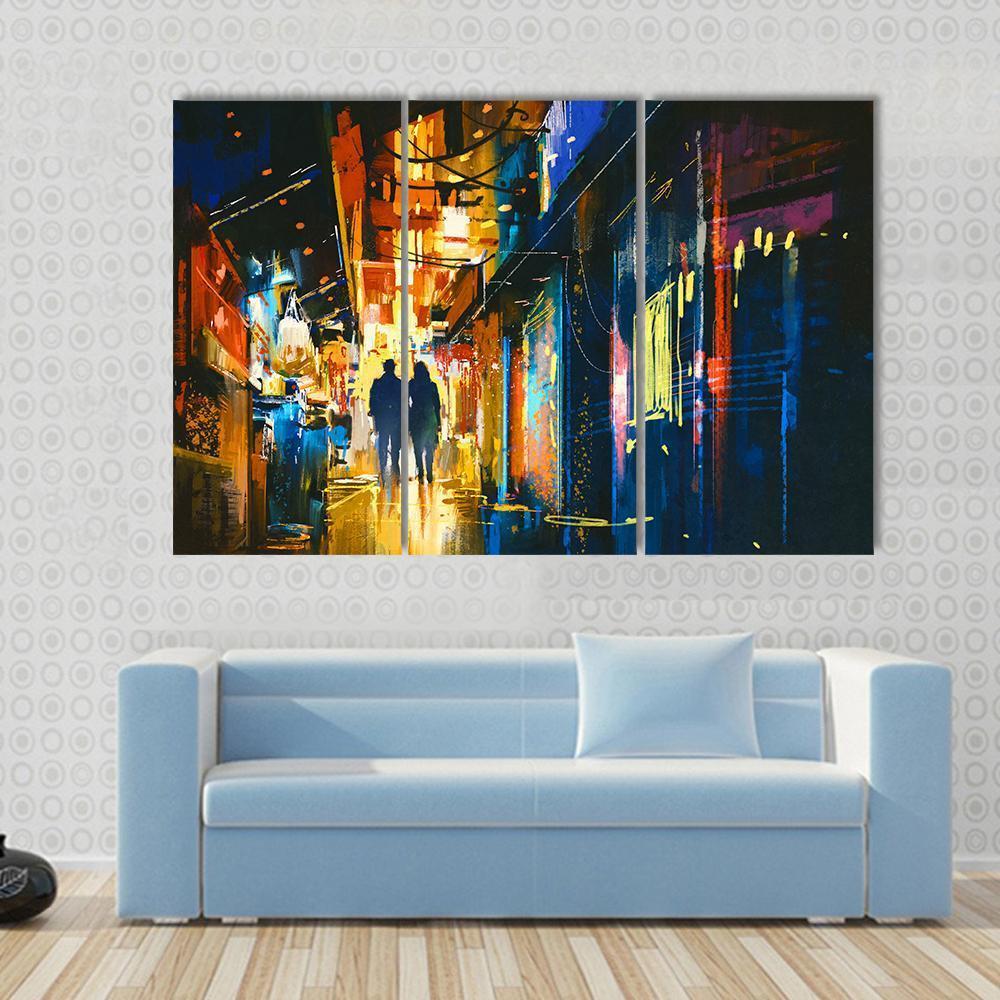 Couple Walking In Alley Canvas Wall Art-3 Horizontal-Gallery Wrap-37&quot; x 24&quot;-Tiaracle