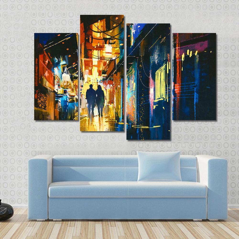 Couple Walking In Alley Canvas Wall Art-4 Pop-Gallery Wrap-50" x 32"-Tiaracle