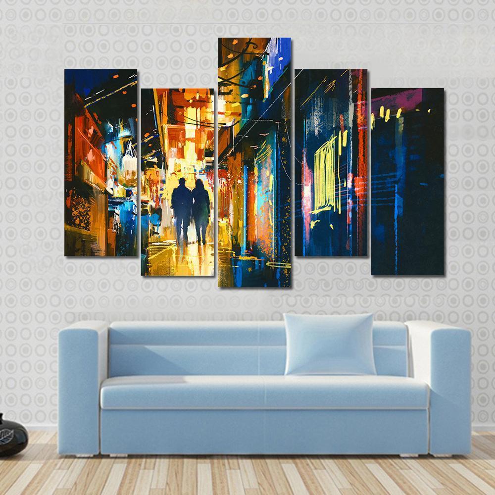 Couple Walking In Alley Canvas Wall Art-5 Pop-Gallery Wrap-47&quot; x 32&quot;-Tiaracle
