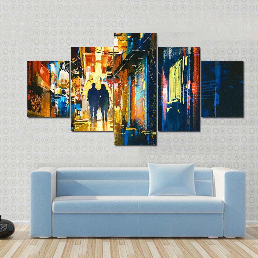 Couple Walking In Alley Canvas Wall Art-5 Star-Gallery Wrap-62&quot; x 32&quot;-Tiaracle
