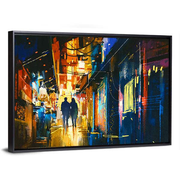 Couple Walking In Alley Canvas Wall Art-3 Horizontal-Gallery Wrap-25&quot; x 16&quot;-Tiaracle