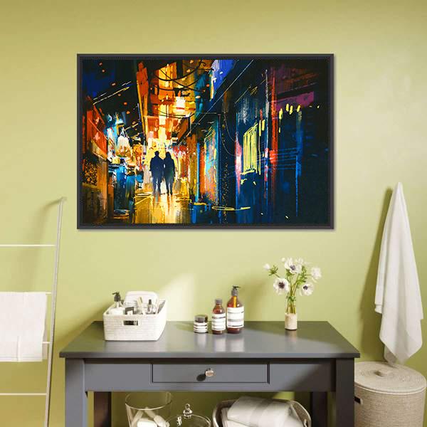 Couple Walking In Alley Canvas Wall Art-3 Horizontal-Gallery Wrap-25&quot; x 16&quot;-Tiaracle