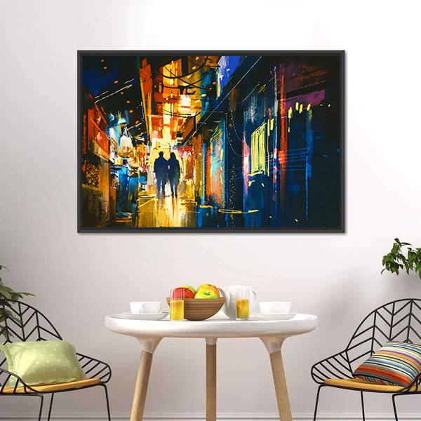 Couple Walking In Alley Canvas Wall Art-1 Piece-Floating Frame-24&quot; x 16&quot;-Tiaracle