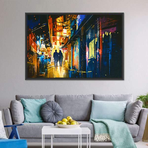 Couple Walking In Alley Canvas Wall Art-3 Horizontal-Gallery Wrap-25&quot; x 16&quot;-Tiaracle