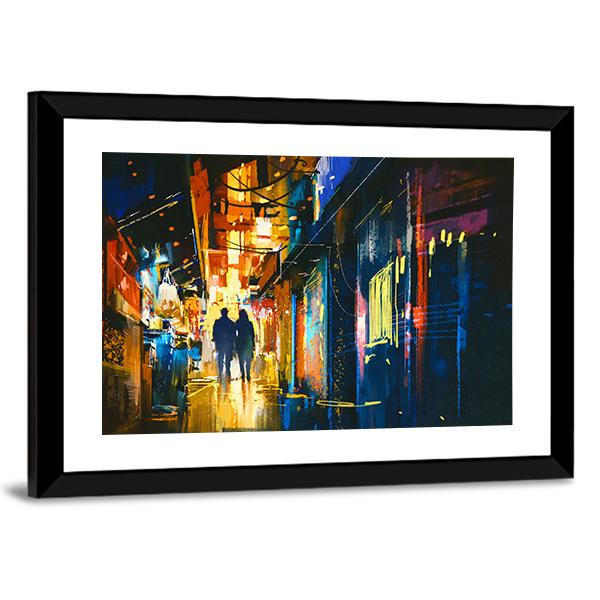Couple Walking In Alley Canvas Wall Art-3 Horizontal-Gallery Wrap-25&quot; x 16&quot;-Tiaracle