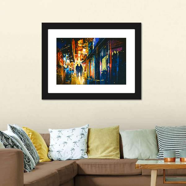 Couple Walking In Alley Canvas Wall Art-1 Piece-Framed Print-20&quot; x 16&quot;-Tiaracle