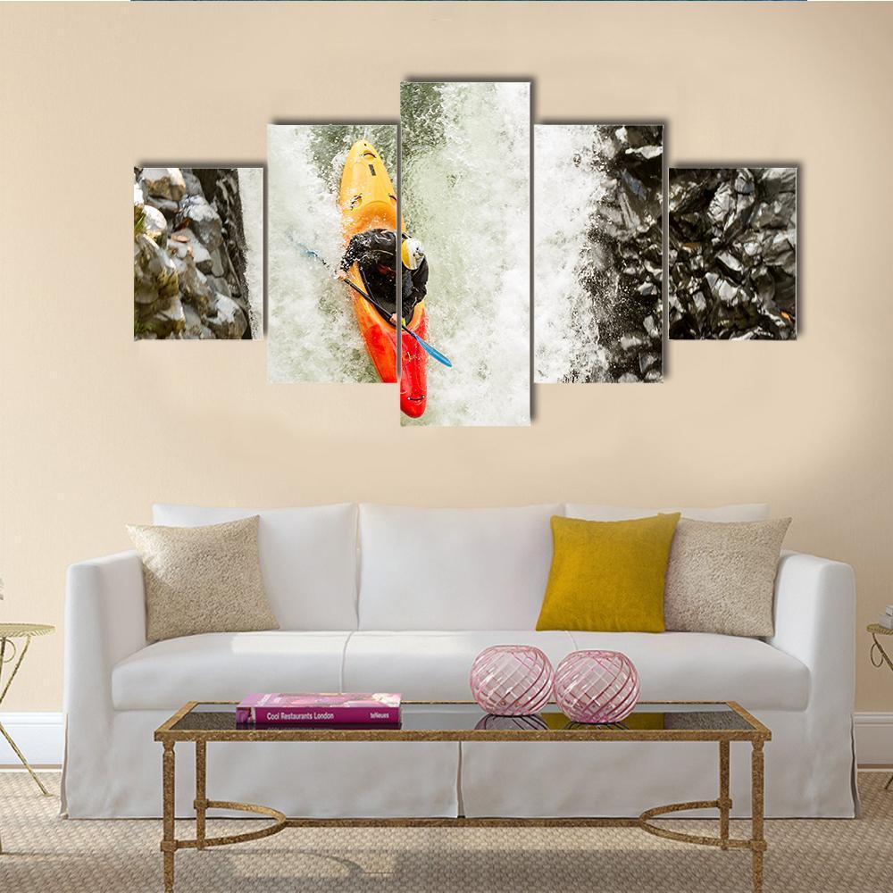 Courageous Kayaker Canvas Wall Art-5 Star-Gallery Wrap-62&quot; x 32&quot;-Tiaracle