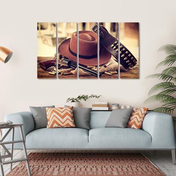 Cowboy Hat &amp; Gun Canvas Wall Art-5 Horizontal-Gallery Wrap-22&quot; x 12&quot;-Tiaracle