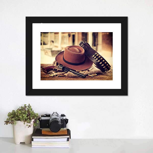 Cowboy Hat &amp; Gun Canvas Wall Art-3 Horizontal-Gallery Wrap-25" x 16"-Tiaracle