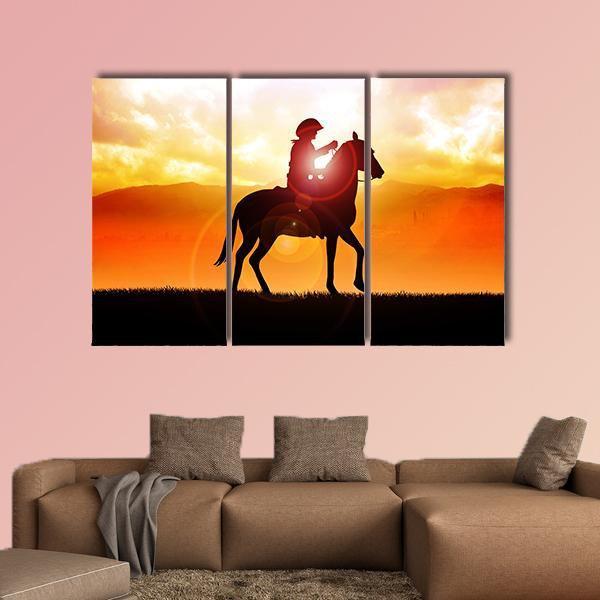 Silhouette Of Cowboy Canvas Wall Art-3 Horizontal-Gallery Wrap-25" x 16"-Tiaracle