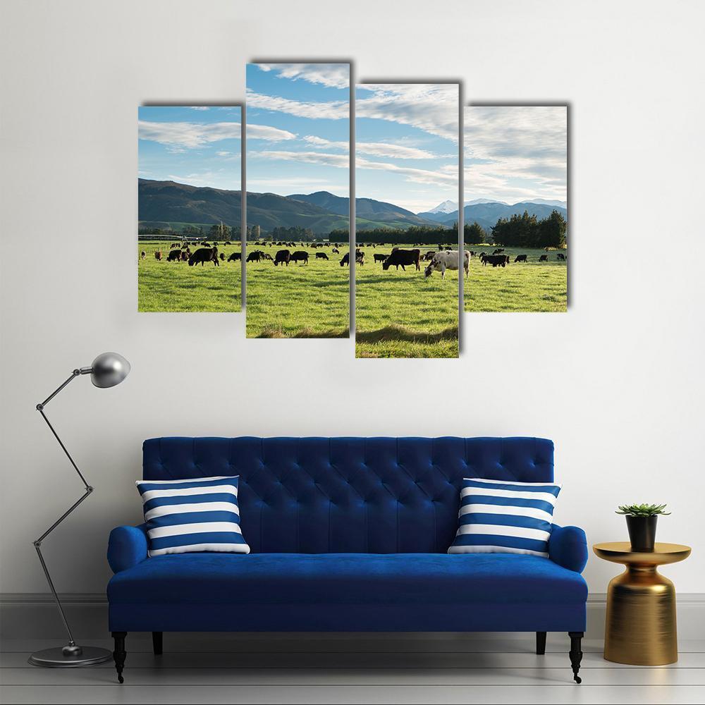Cows In Green Field Canvas Wall Art-4 Pop-Gallery Wrap-50" x 32"-Tiaracle