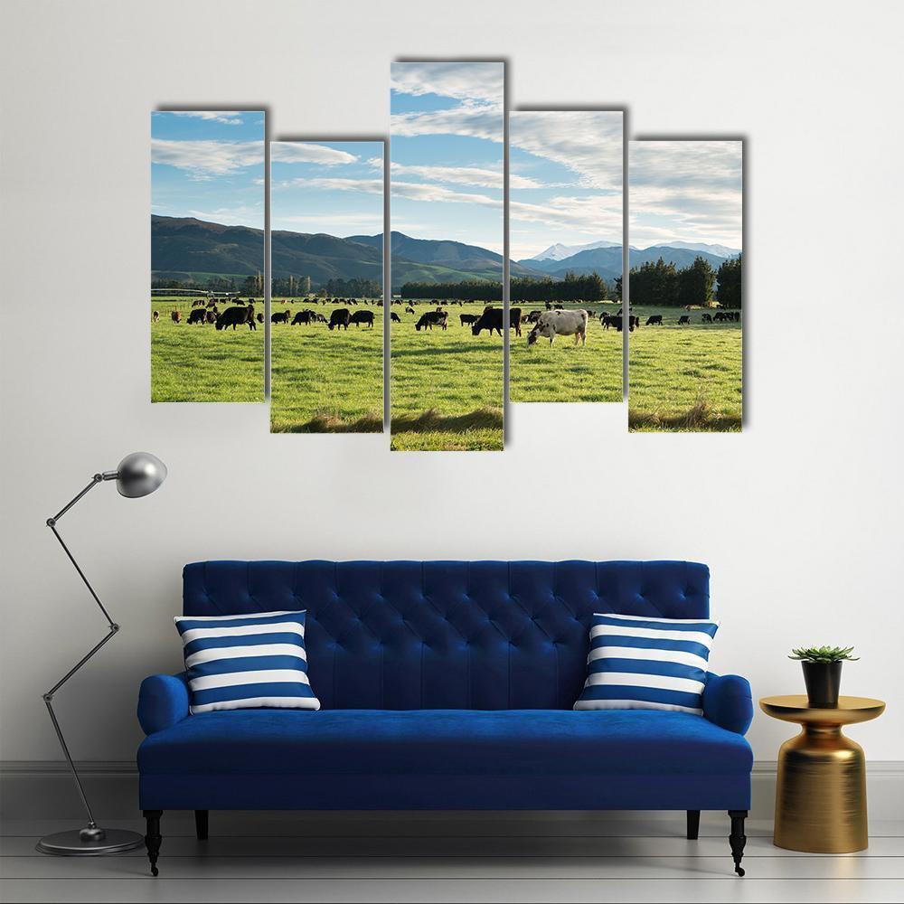 Cows In Green Field Canvas Wall Art-5 Pop-Gallery Wrap-47" x 32"-Tiaracle