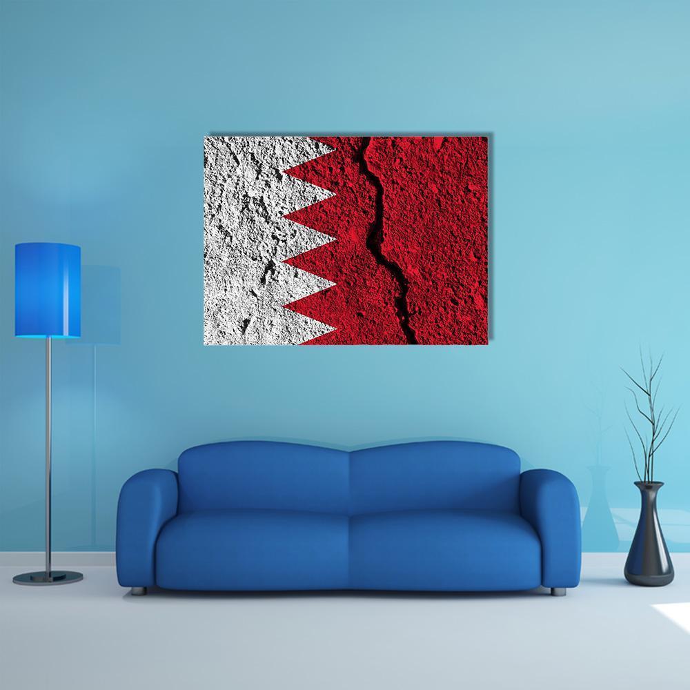 Cracked Bahrain Flag Canvas Wall Art in white and red, single panel hung on a wall