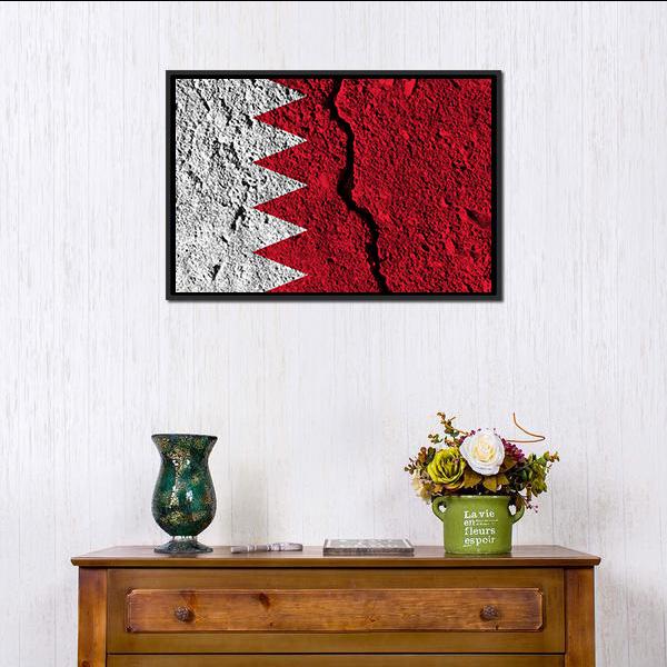 Cracked Bahrain Flag Canvas Wall Art-1 Piece-Floating Frame-24" x 16"-Tiaracle