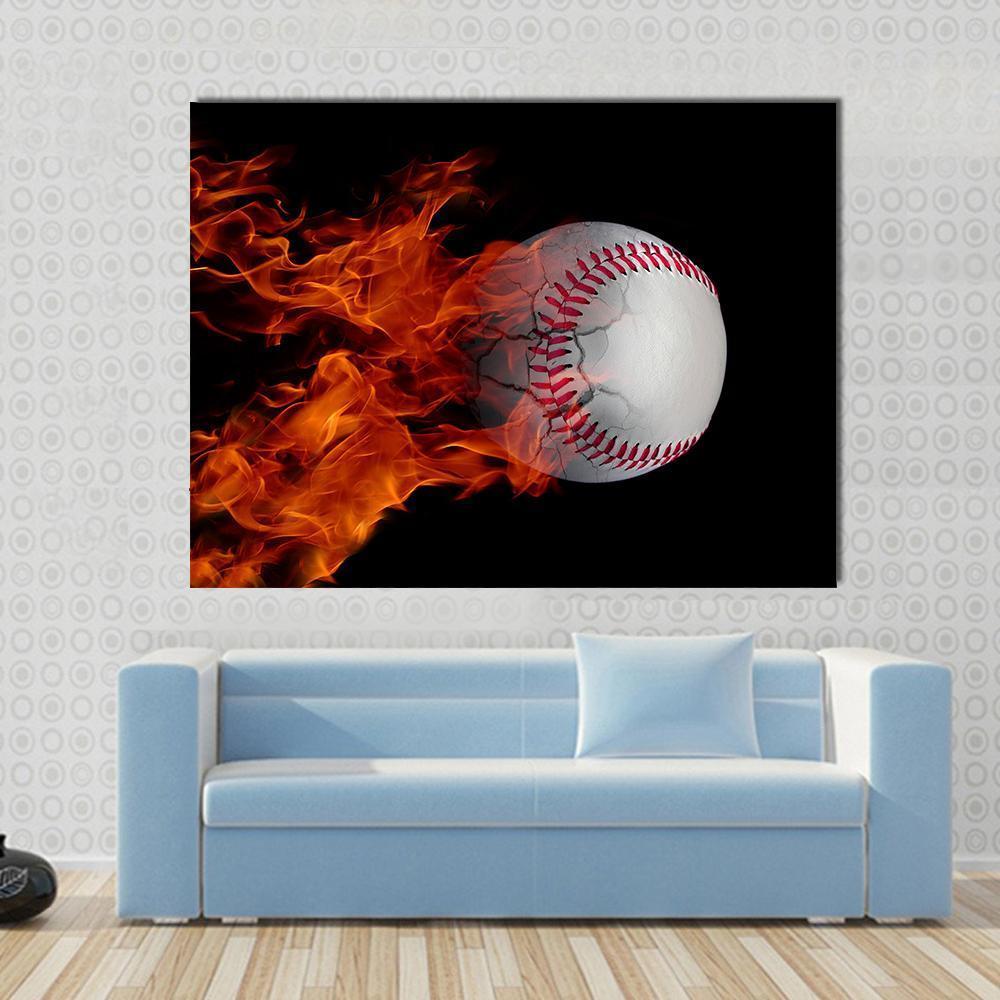 Cracked Baseball On Fire Canvas Wall Art-1 Piece-Gallery Wrap-48&quot; x 32&quot;-Tiaracle