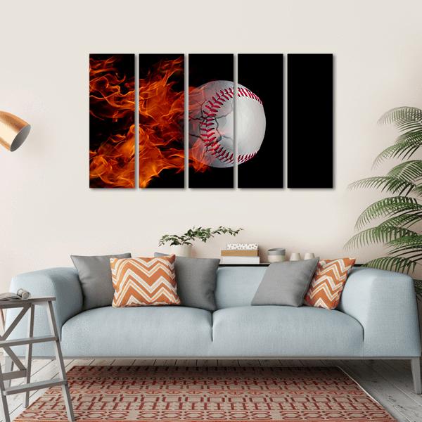 Cracked Baseball On Fire Canvas Wall Art-5 Horizontal-Gallery Wrap-22" x 12"-Tiaracle