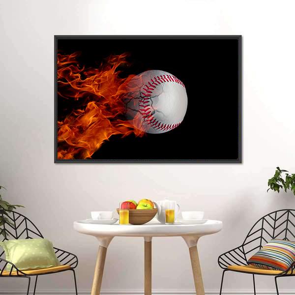 Cracked Baseball On Fire Panoramic Canvas Wall Art-1 Piece-36&quot; x 12&quot;-Tiaracle