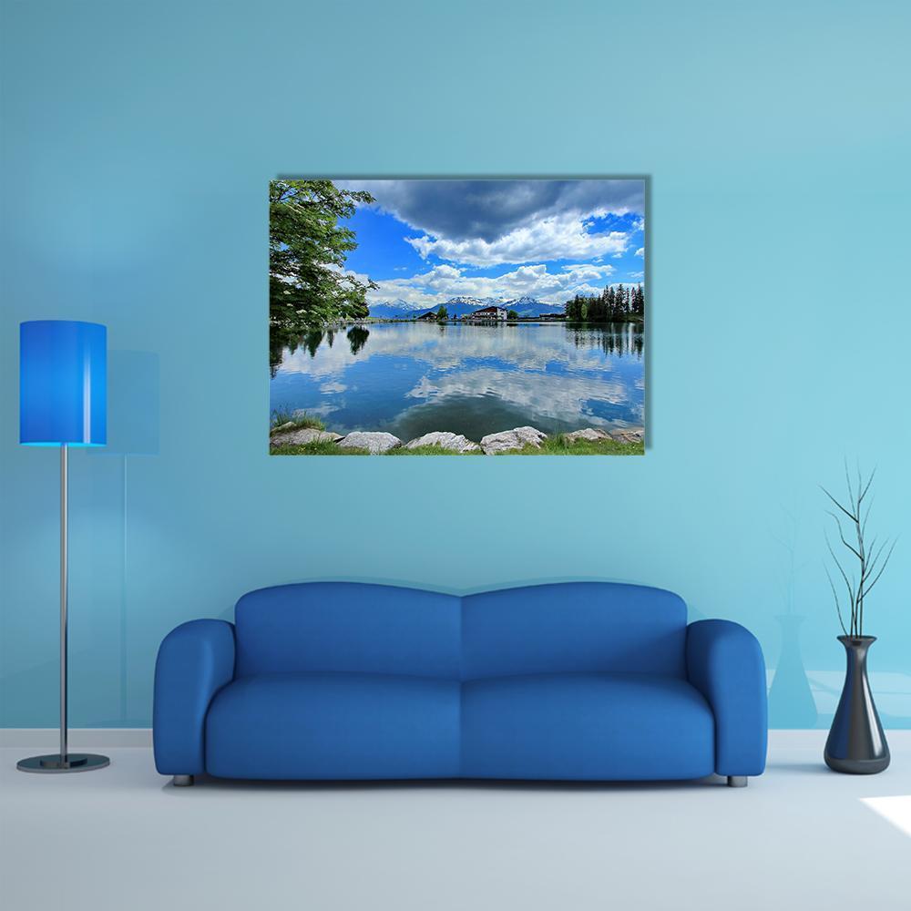 Crans Montana Lake Canvas Wall Art-1 Piece-Gallery Wrap-48" x 32"-Tiaracle