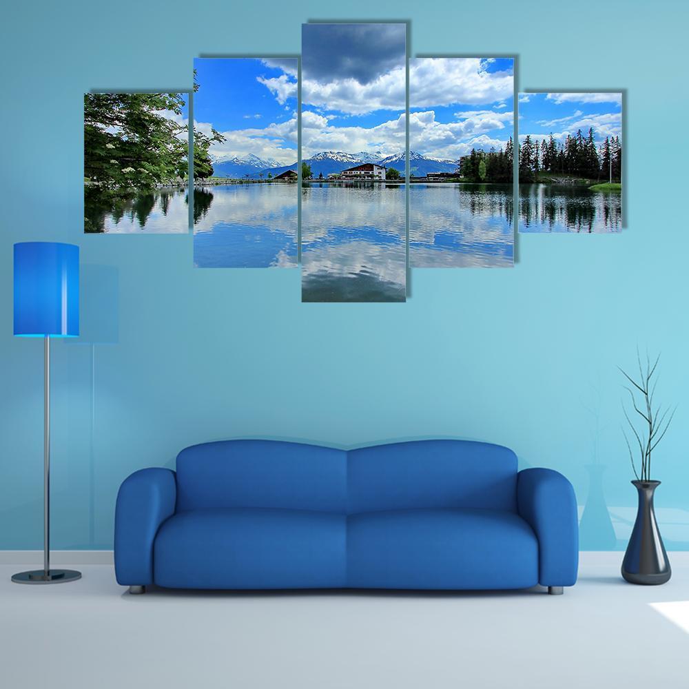 Crans Montana Lake Canvas Wall Art-5 Star-Gallery Wrap-62" x 32"-Tiaracle