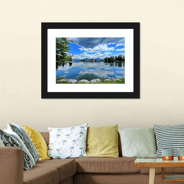 Crans Montana Lake Canvas Wall Art-1 Piece-Framed Print-20" x 16"-Tiaracle