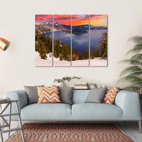 Crater Lake At Sunset Canvas Wall Art-4 Horizontal-Gallery Wrap-34" x 24"-Tiaracle