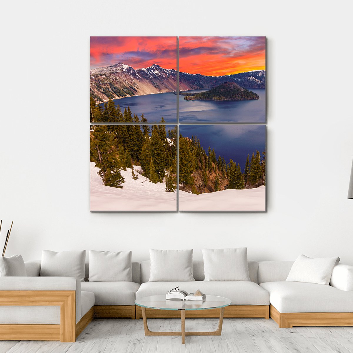 Crater Lake At Sunset Canvas Wall Art-4 Square-Gallery Wrap-17" x 17"-Tiaracle