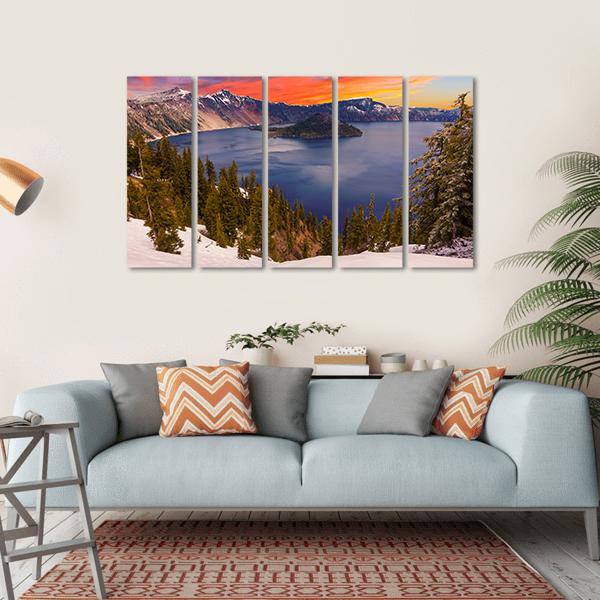 Crater Lake At Sunset Canvas Wall Art-5 Horizontal-Gallery Wrap-22" x 12"-Tiaracle