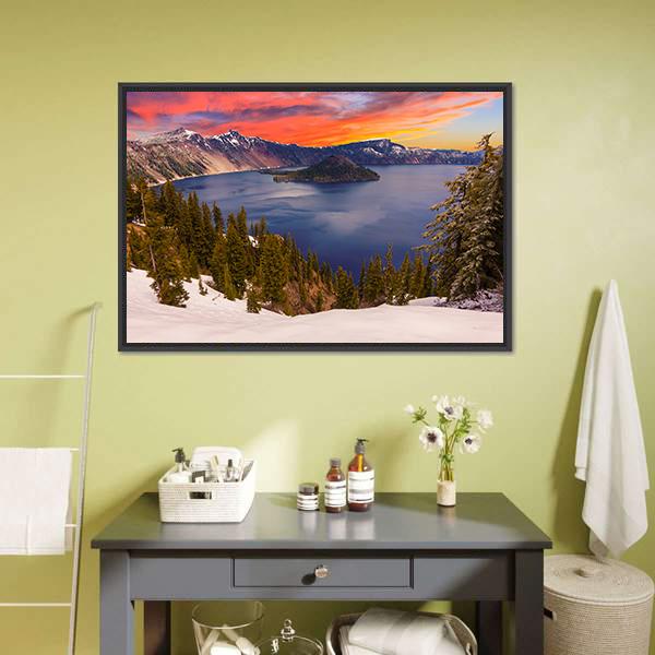 Crater Lake At Sunset Canvas Wall Art-5 Horizontal-Gallery Wrap-22" x 12"-Tiaracle