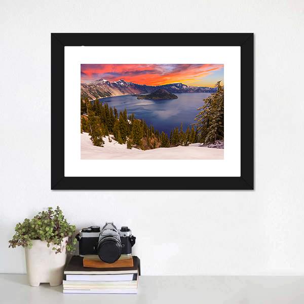 Crater Lake At Sunset Canvas Wall Art-5 Horizontal-Gallery Wrap-22" x 12"-Tiaracle